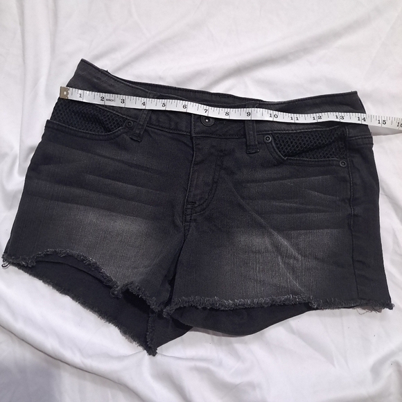 Black heart | Black/ grey with mesh details women's jean short shorts low rise - Picture 5 of 8